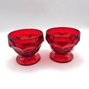 Vintage Viking Glass, Georgian Ruby Red Sherbet Pudding Cups Set Of 2